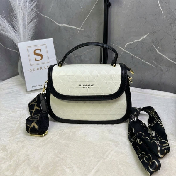 Quilted Flap Shoulder Bag – White & Black