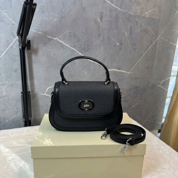 Women's Premium Top Handle Handbag | Black Shoulder Bag with Silver Hardware